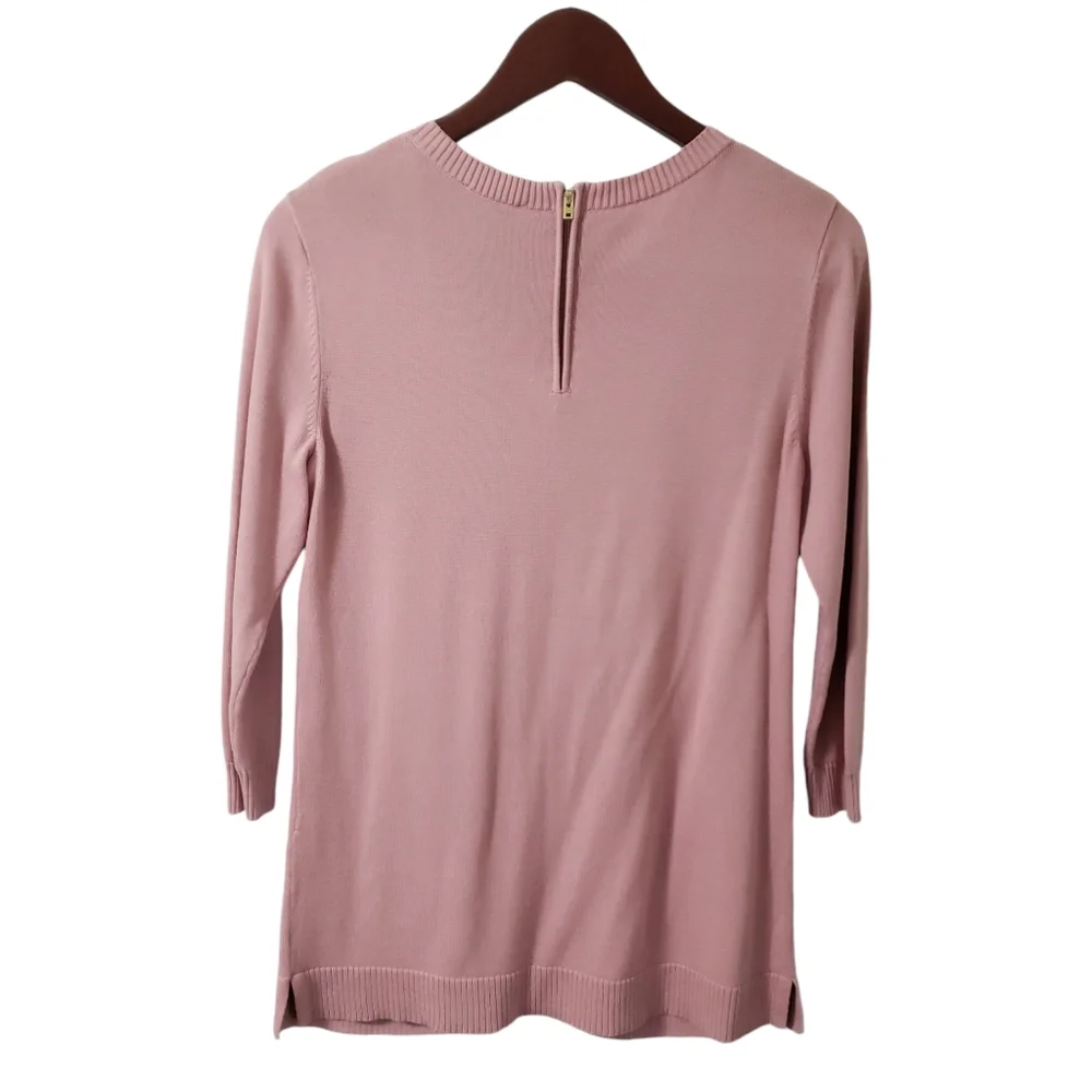 Talbots 3/4 Sleeve Front Pocket Zipper Back Sweater Pink Sz Small - Picture 5 of 13